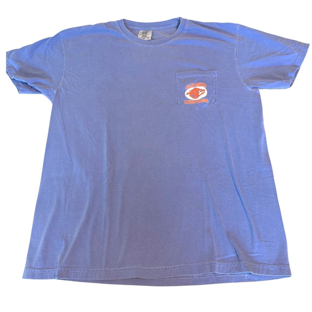 Old Row T-Shirt Mens Large Blue Excellent Mud Dogs Waterboy Bobby Boucher Pocket